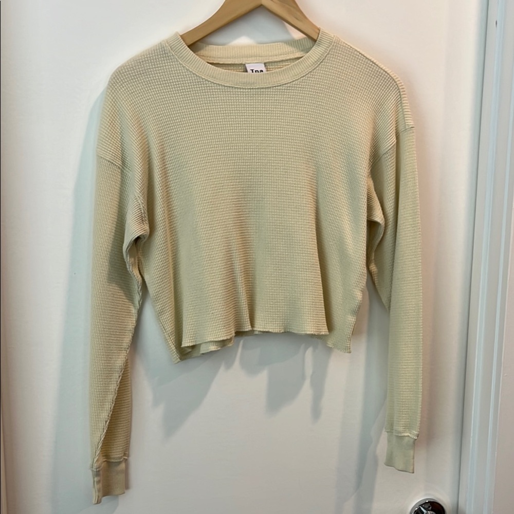 TNA Aritzia Waffle Knit Cropped Top Sweatshirt XS